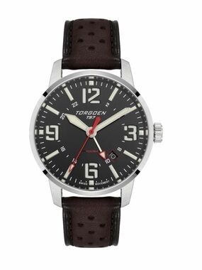 Torgoen T57 Men's Black Dial Watch with Brown Leather Strap
